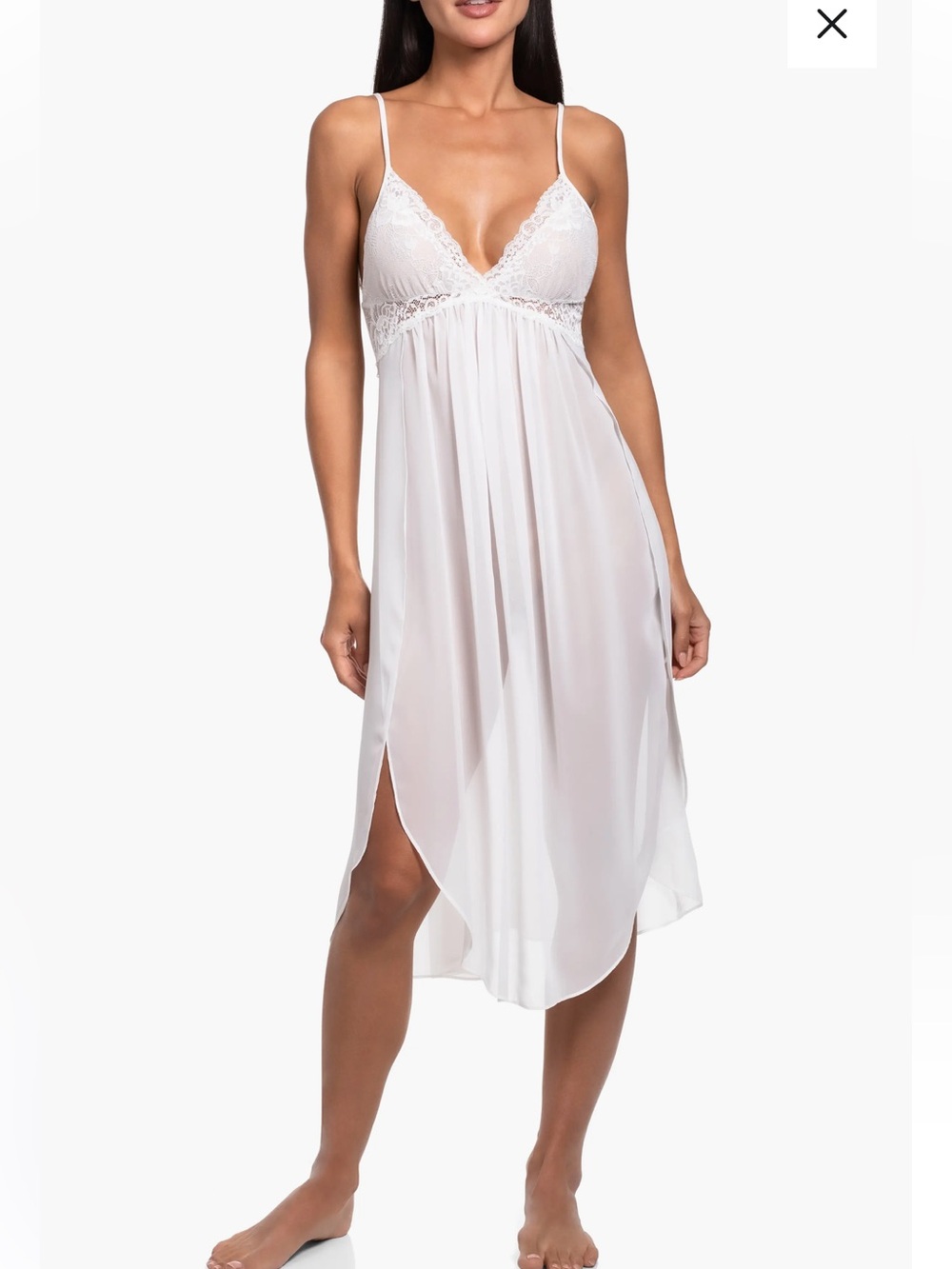 In Bloom by Jonquil White Lace Chiffon Nightgown Size Medium Bridal Romantic